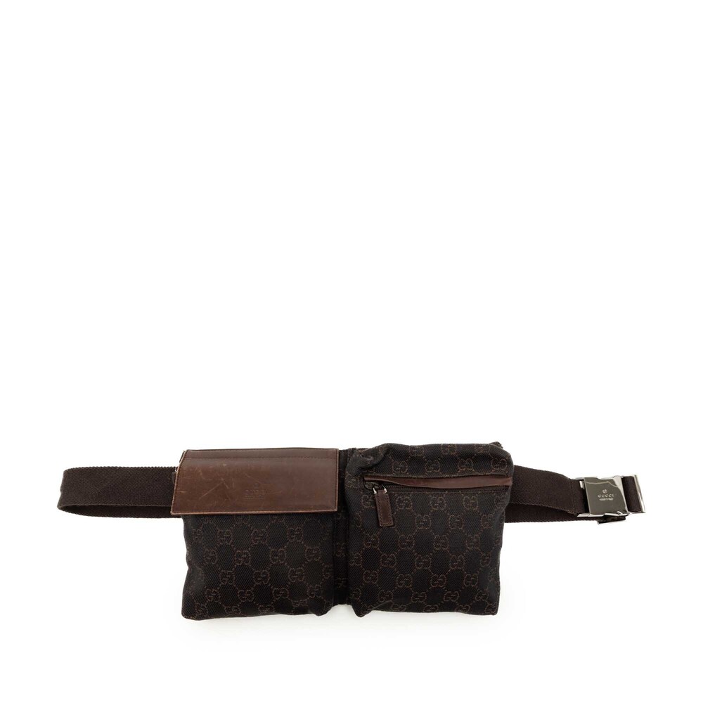 Pre-Loved Gucci GG Canvas Double Pocket Belt Bag